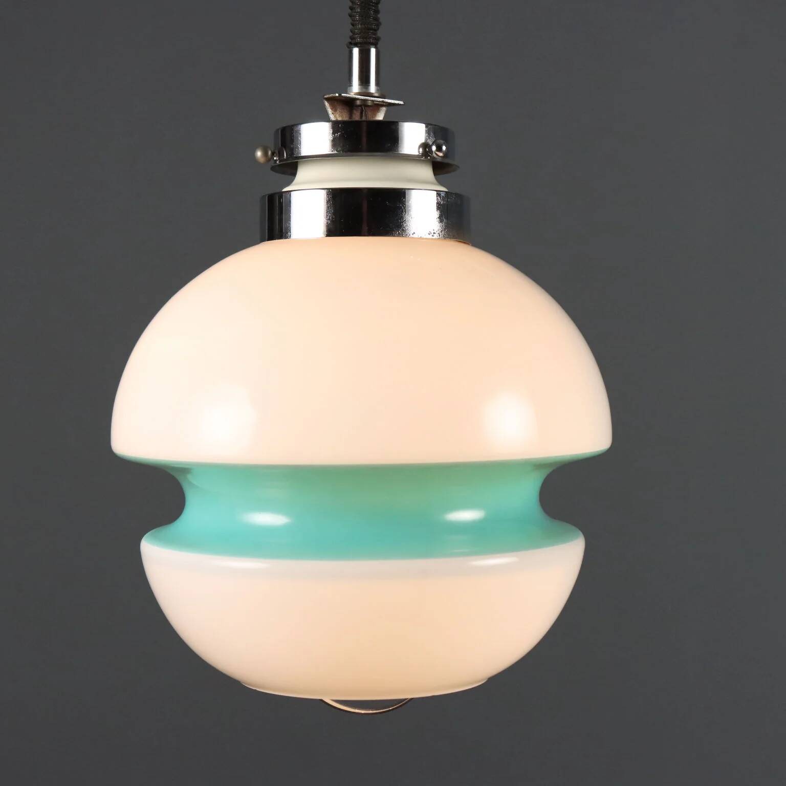 Vintage white glass pendant light, Italian design 1960s-1970s.