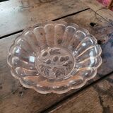 Pink molded glass bowl – embossed plant decoration – 1950s style