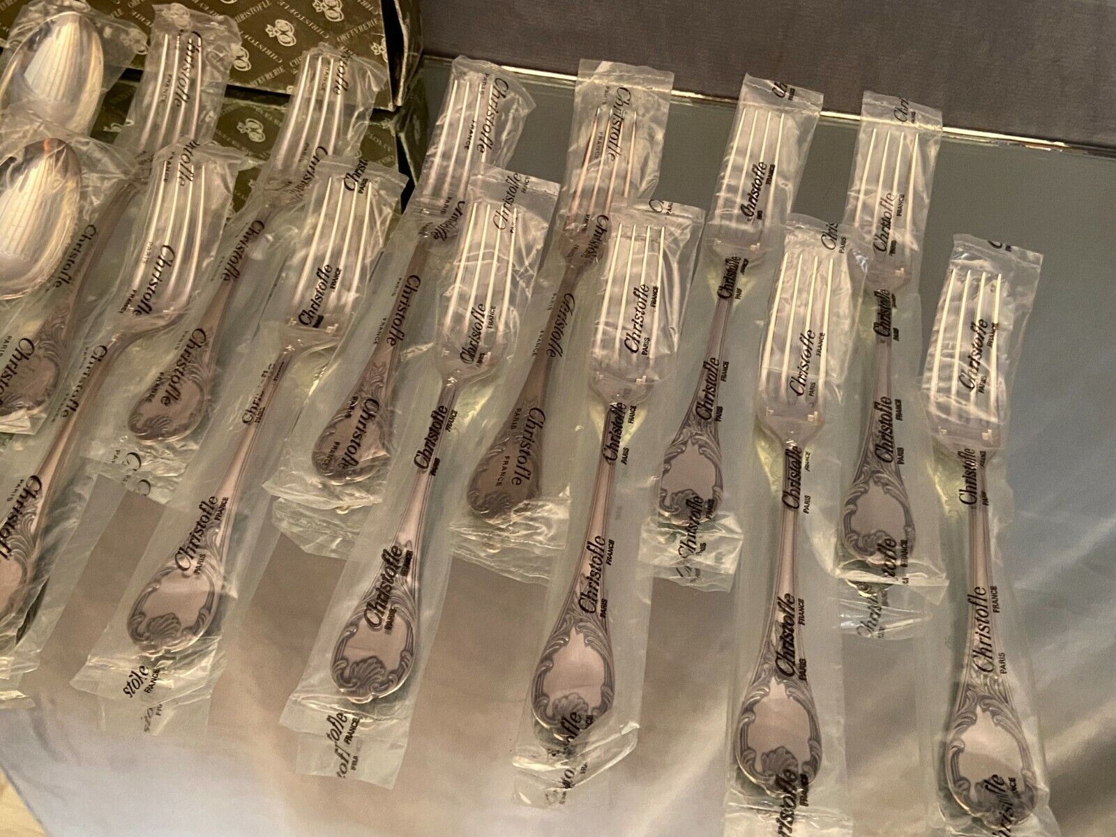 12 large spoons 12 forks silver metal Christofle Marly in blister