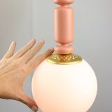 Mid-Century Italian Brass & Opaline Glass Pendant Lamps, Set of 2