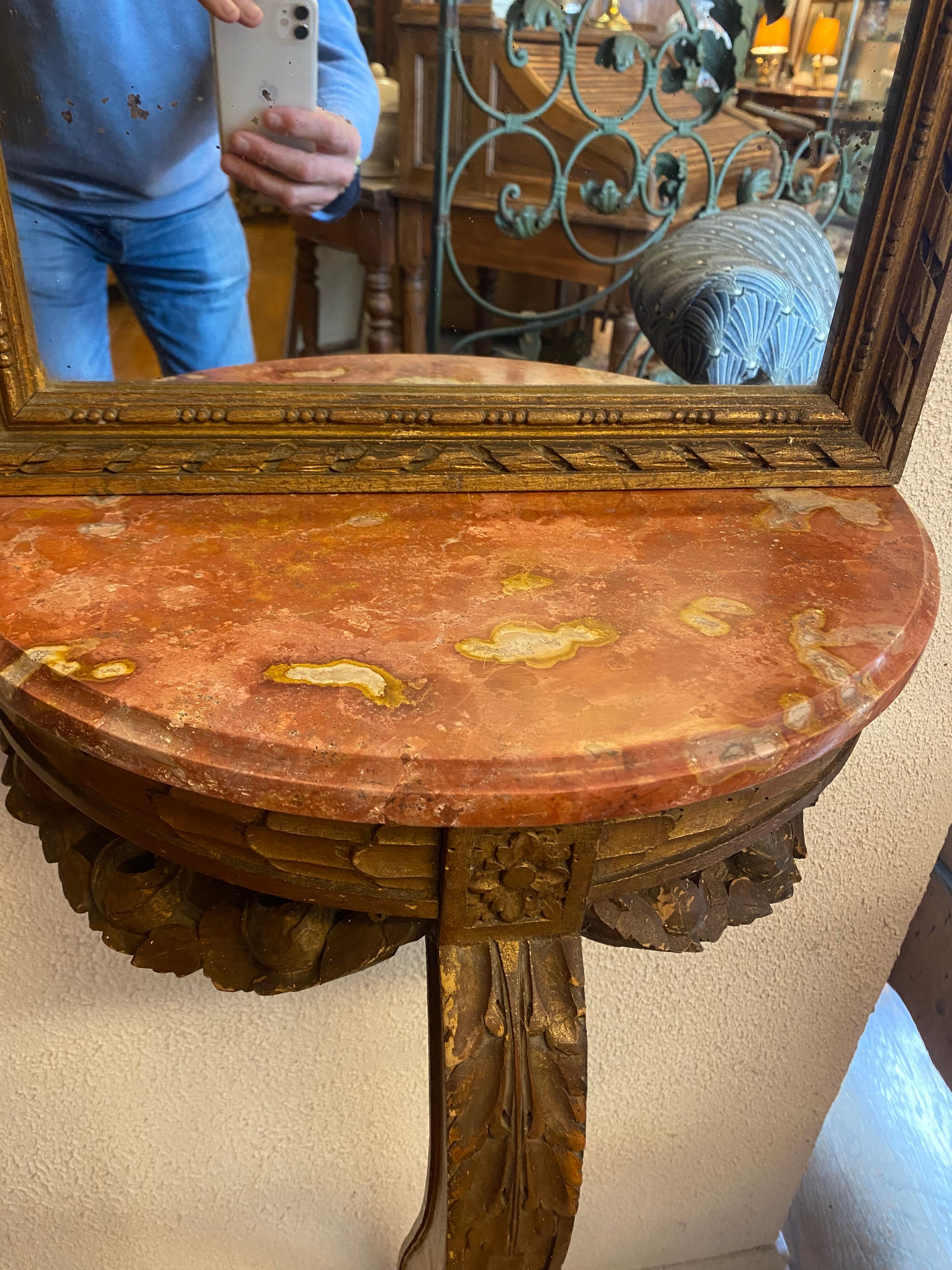Console and trumeau, Louis XVI style in gilded wood