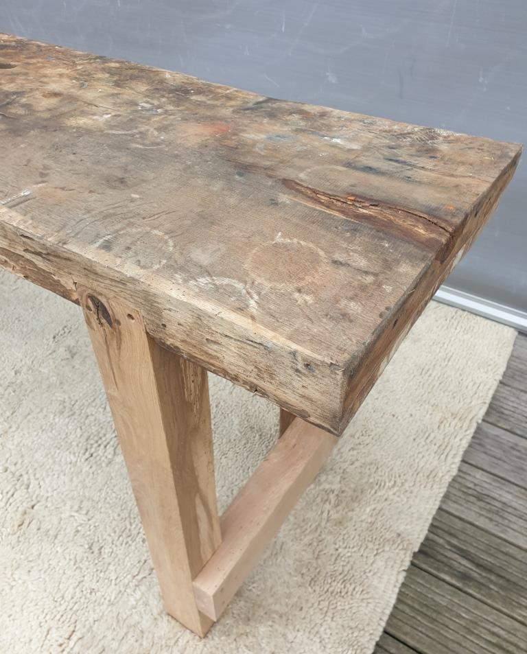 Restored solid wood workbench