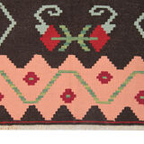 Handwoven antique romanian kilim, floral oriental wool flat-woven carpet- 242x306cm