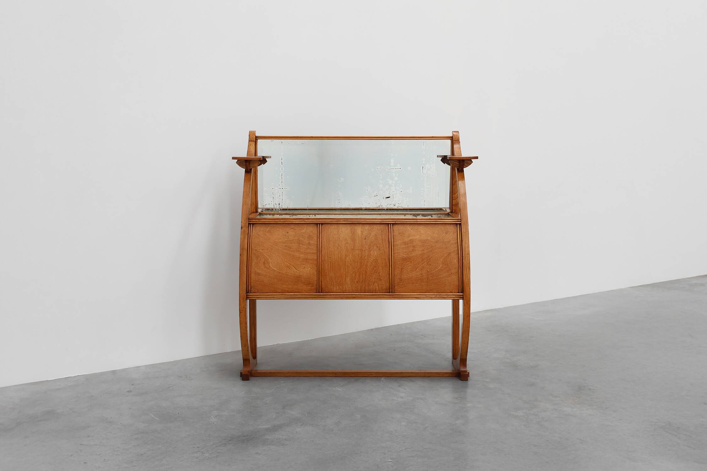 Art Deco buffet, planter or liquor cabinet in wood with mirror, France 1920