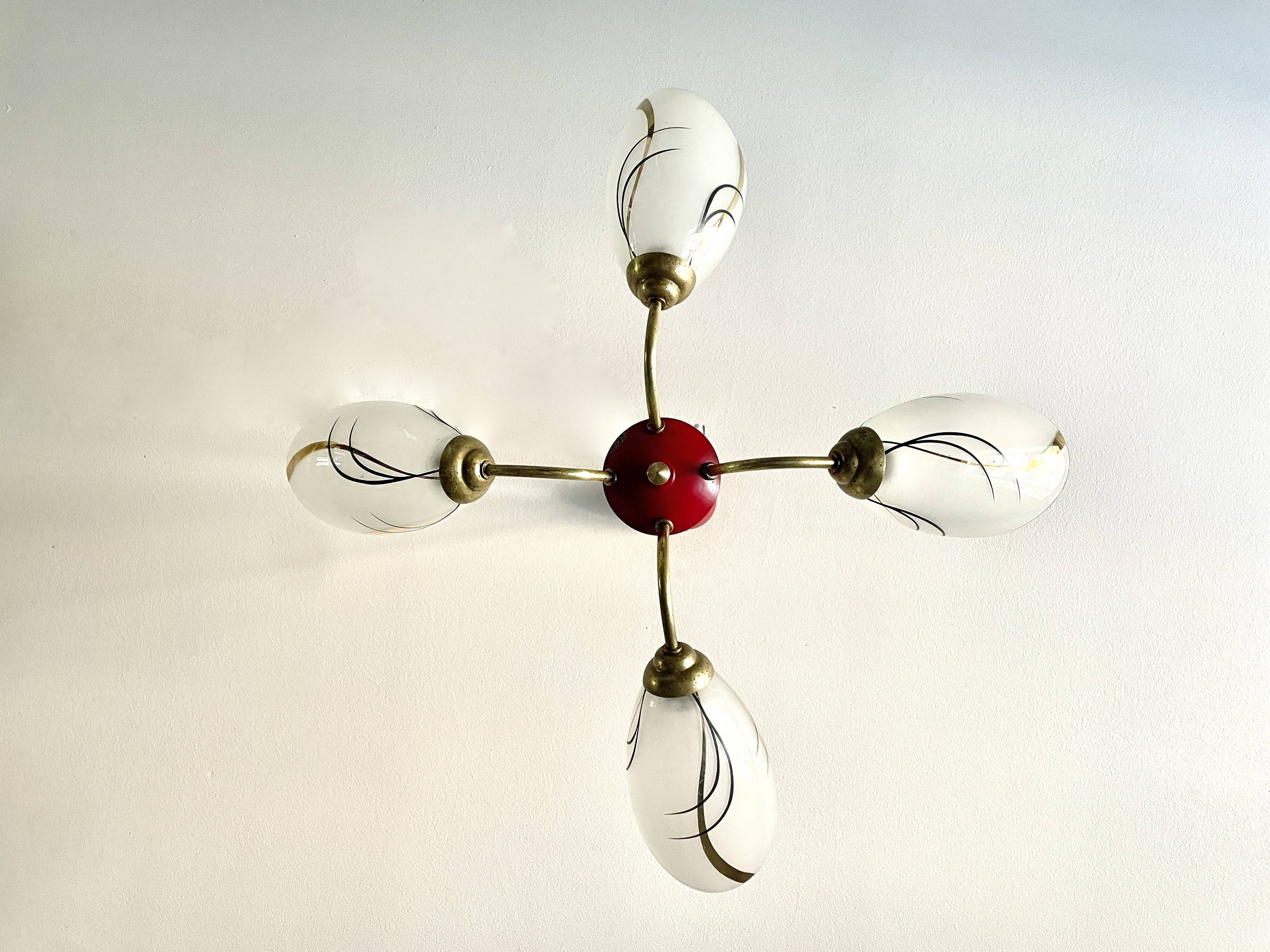 1960s red and gold 4-light chandelier