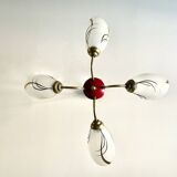 Lustre 4 feux 1960 rouge et or