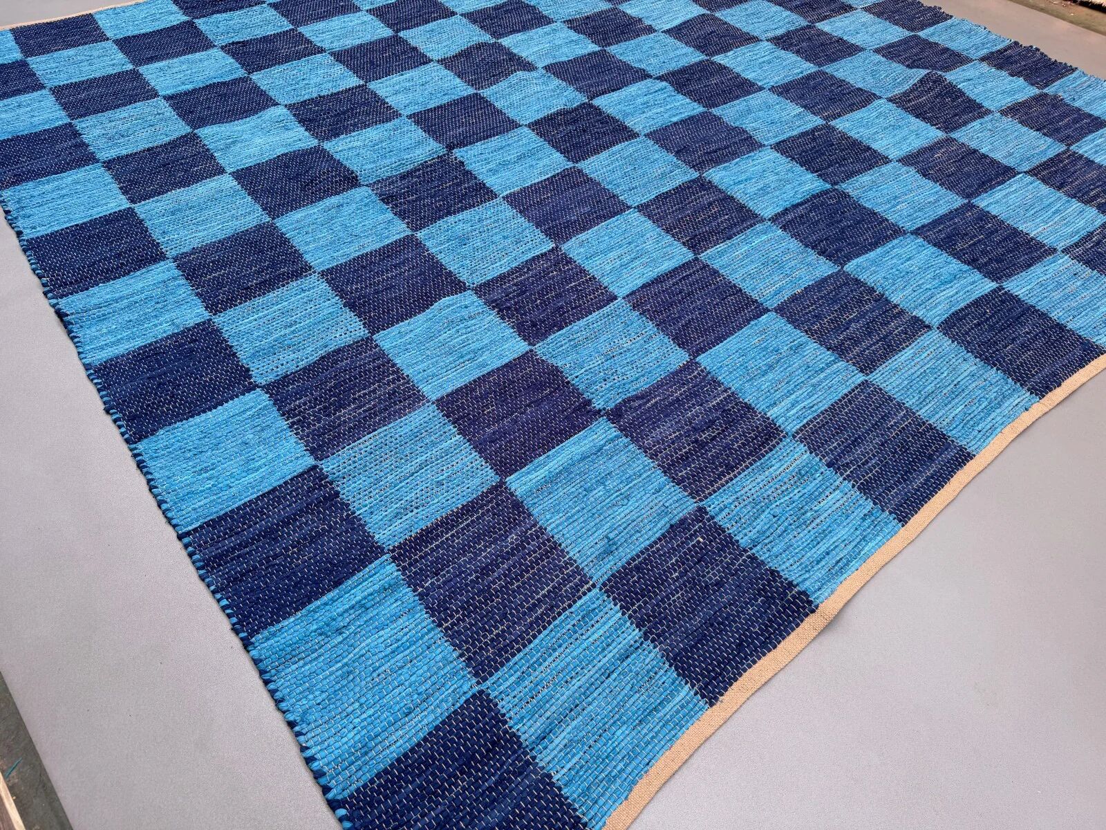 Vintage Swedish style 315x330 cm Square, Checkerboard Chindi Rug, Schackruta