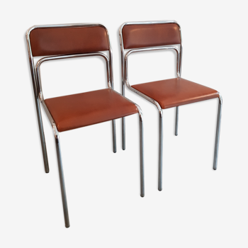 Pair of chrome and seventies skai chairs