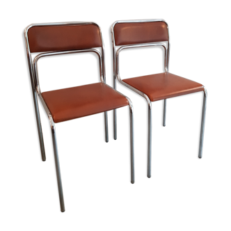 Pair of chrome and seventies skai chairs