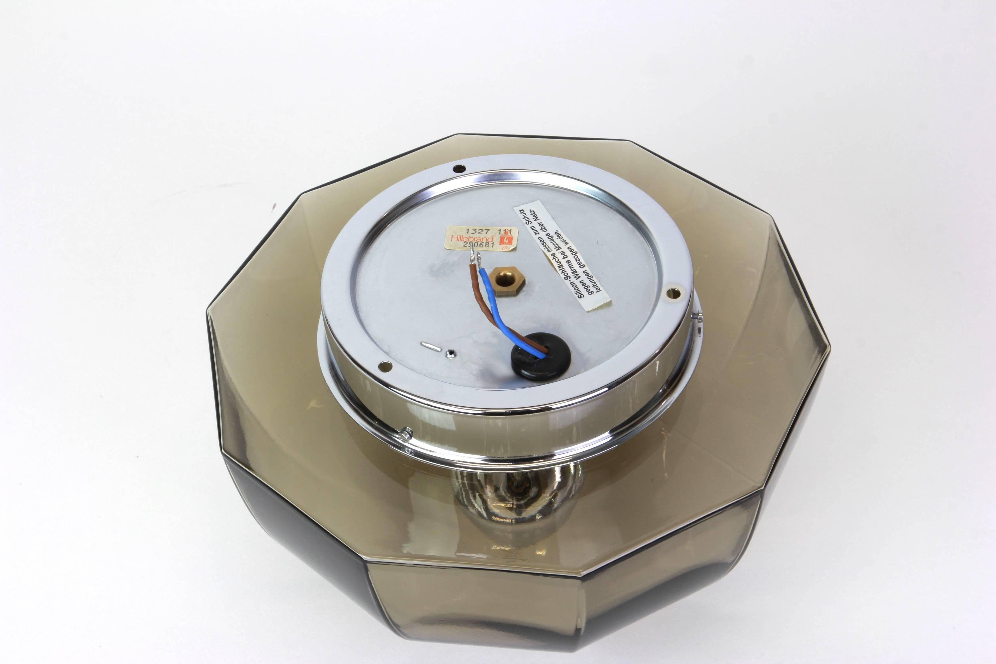 Pair of smoked glass wall lights or ceiling lights by Hillebrand, Germany, 1960s.