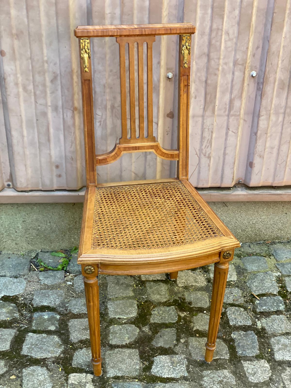 Vintage caned Louis XVI chair in solid gold wood.