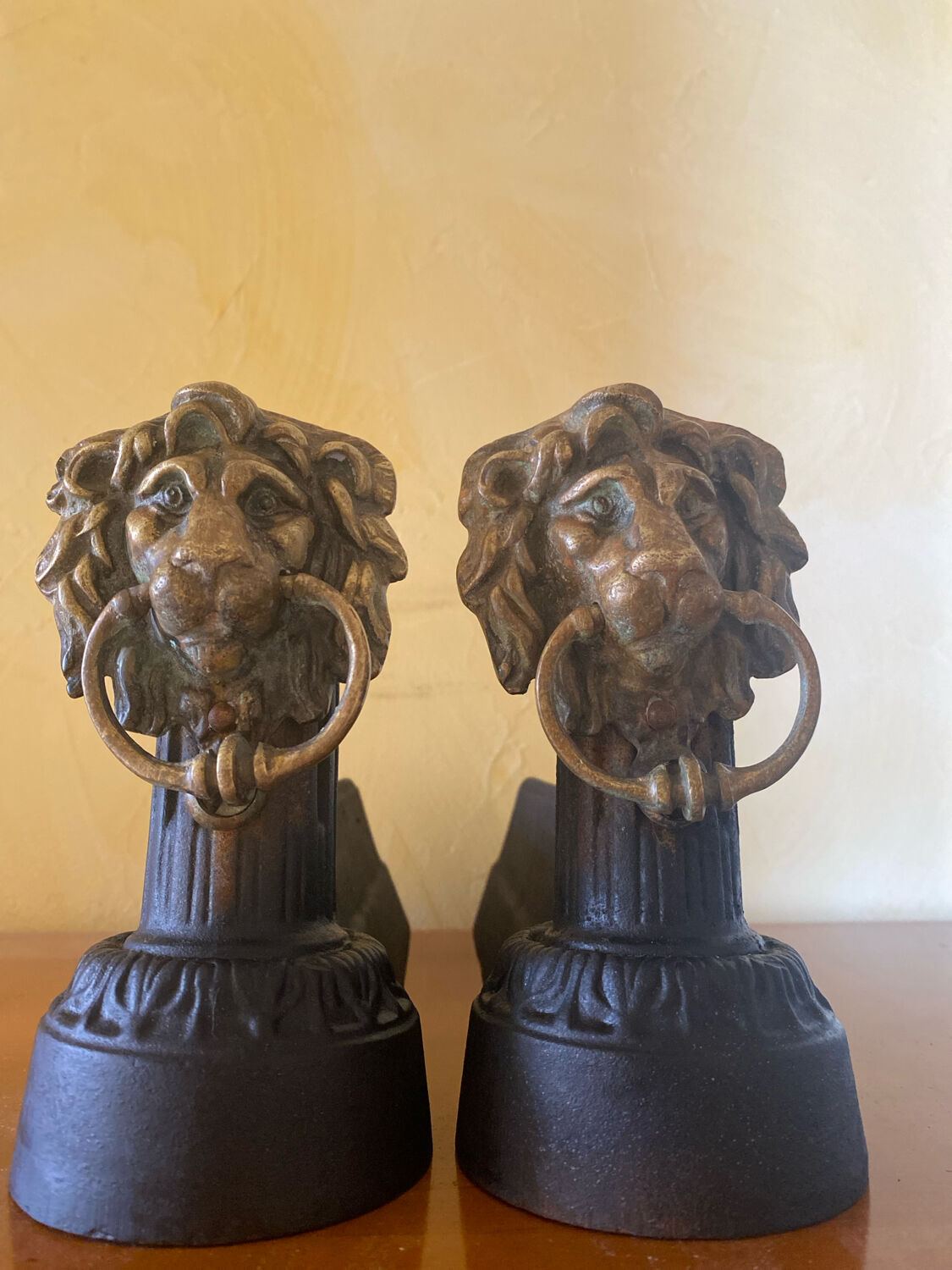 Fireplace - 1900-1910 pair of cast iron andirons