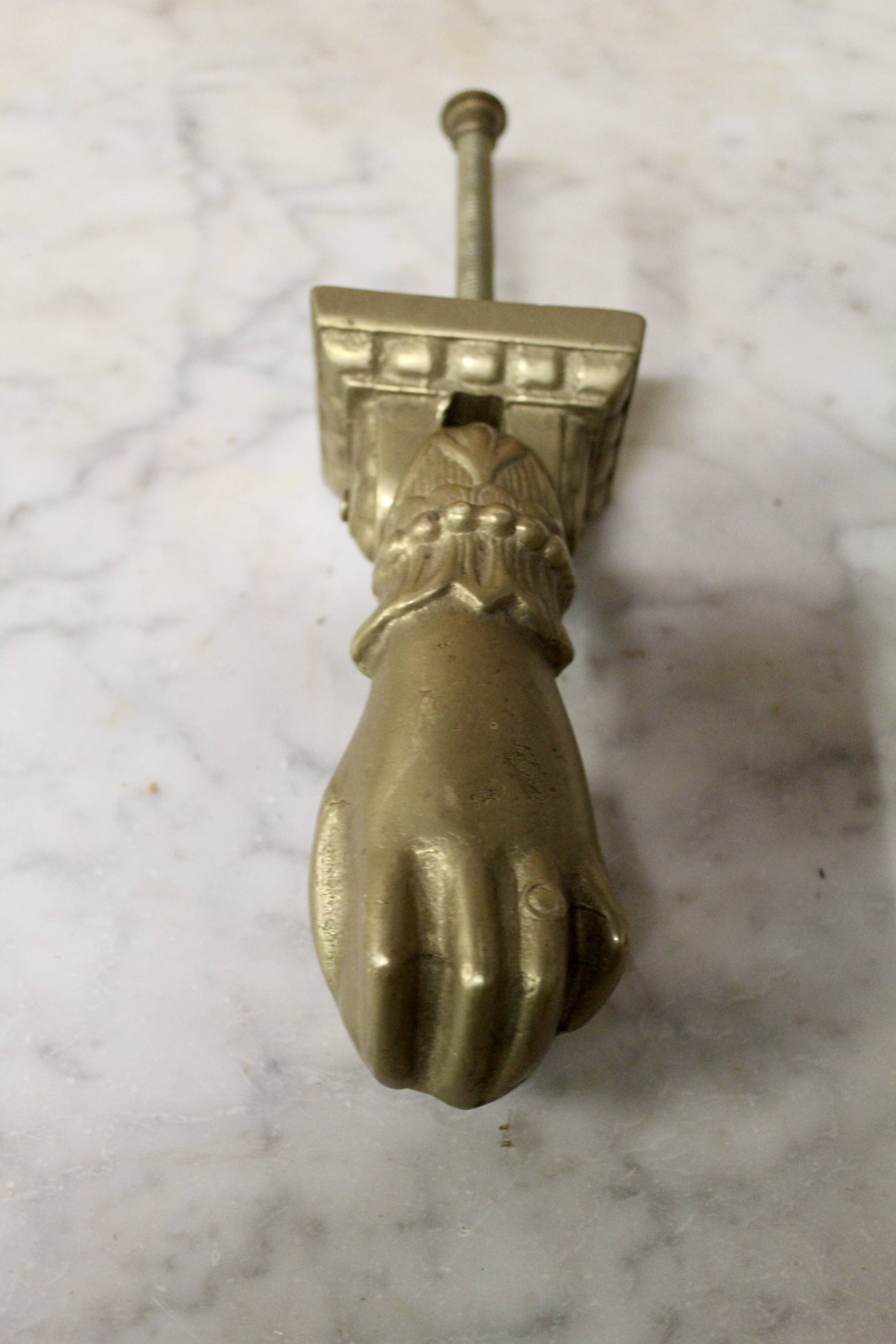 Solid bronze door knocker, hand shape, 19th century