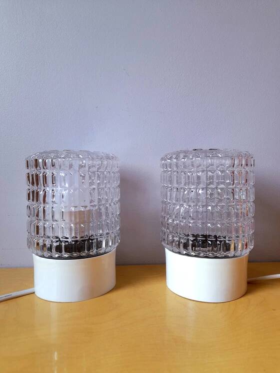 Pair of textured glass lamps 1970