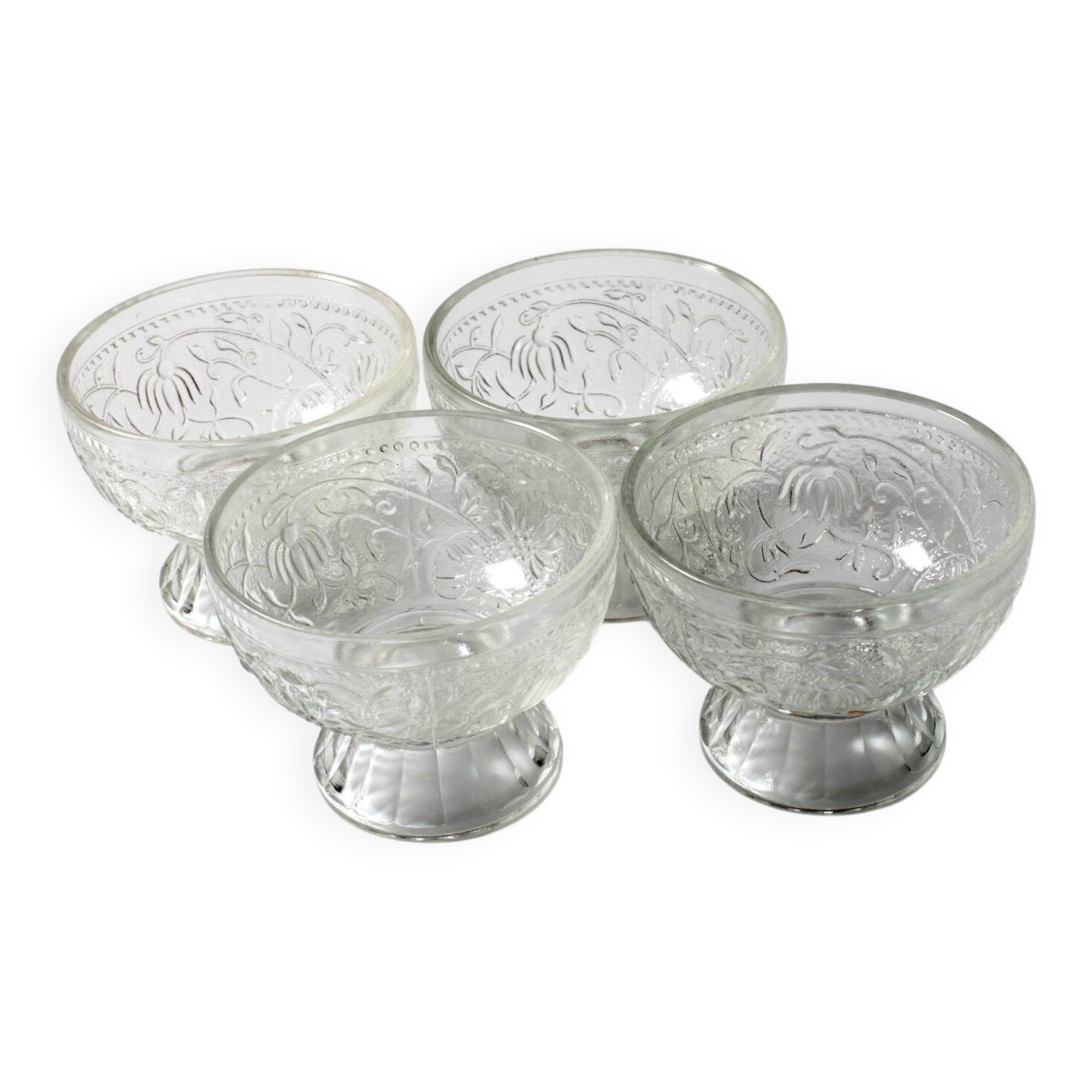 Set of 4 Vintage Pressed Glass Dessert Bowls Cibulak by Pavel Panek / 1977