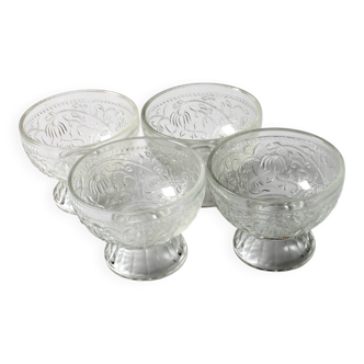 Set of 4 Vintage Pressed Glass Dessert Bowls Cibulak by Pavel Panek / 1977