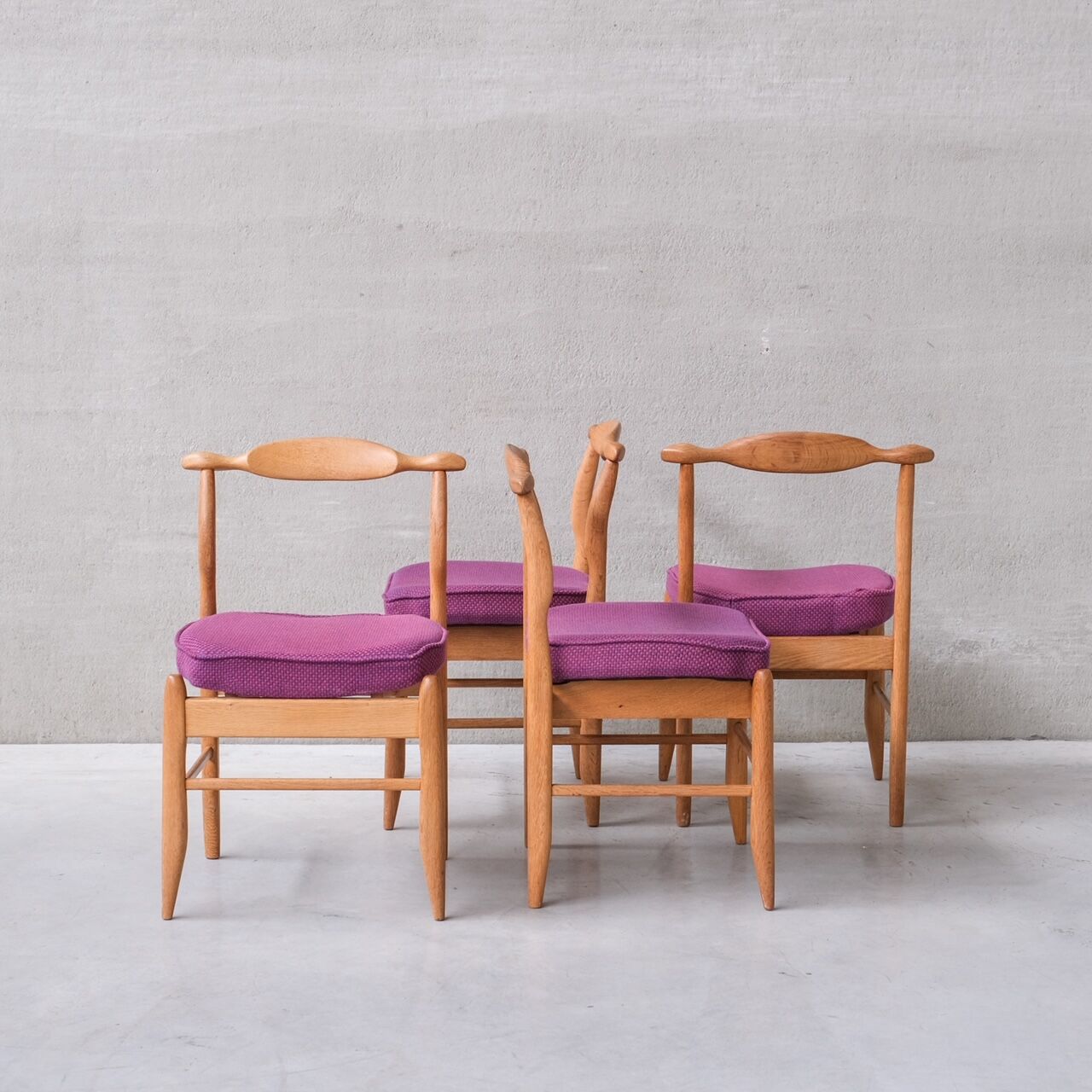 Guillerme et chambron oak 'fumay' mid-century dining chairs
