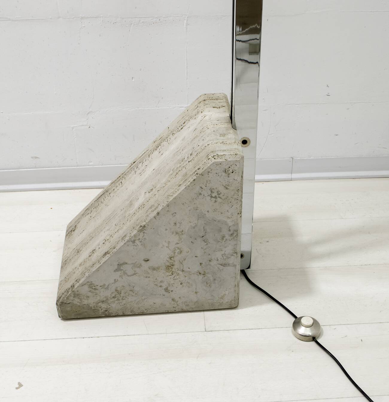 Mid-Century Modern Italian Steel and Travertine Floor Lamp, 1970s