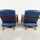 Pair of bentwood and blue leather armchairs, 1970s