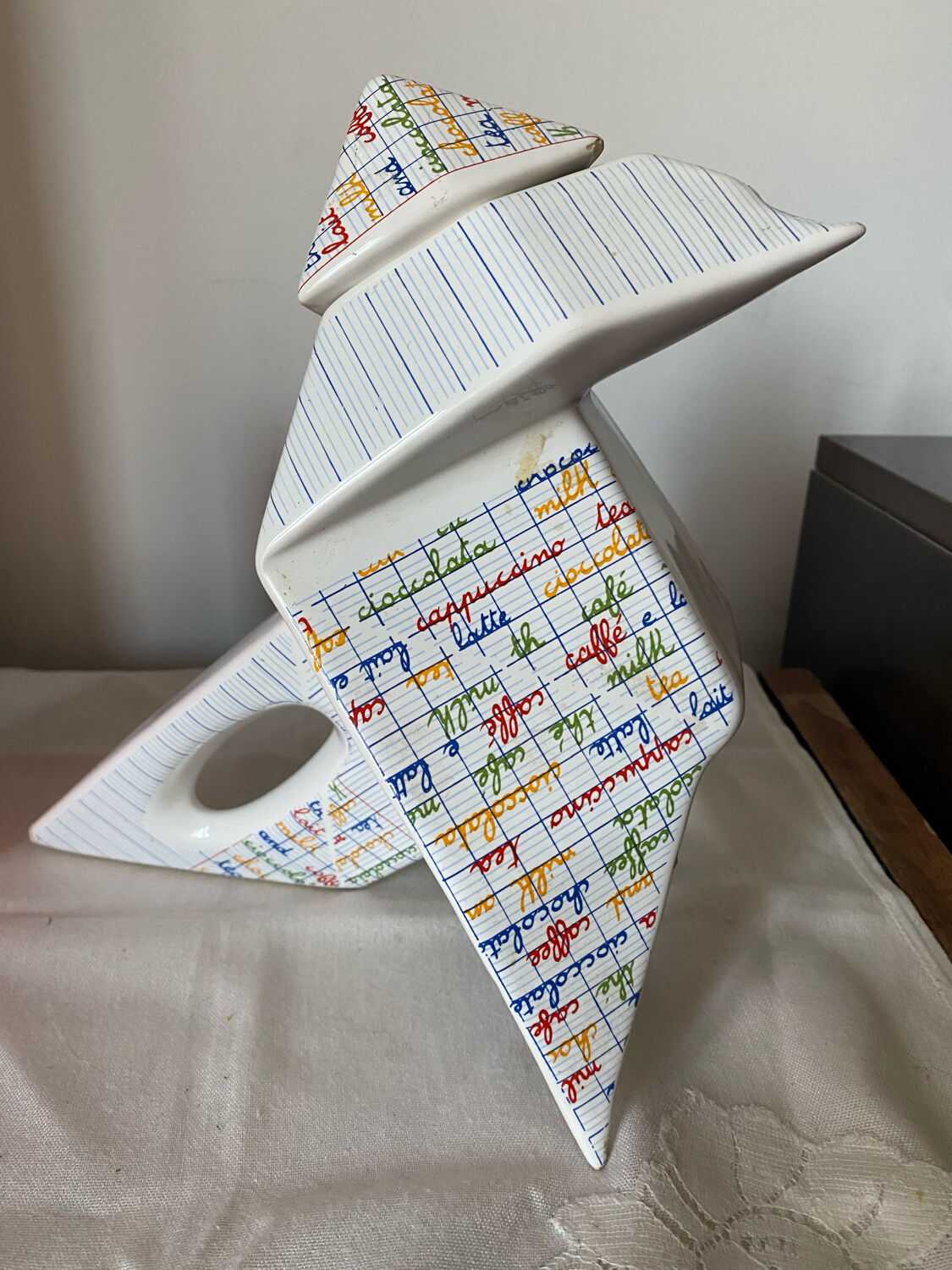 Teapot origami shape ceramic vintage 80's