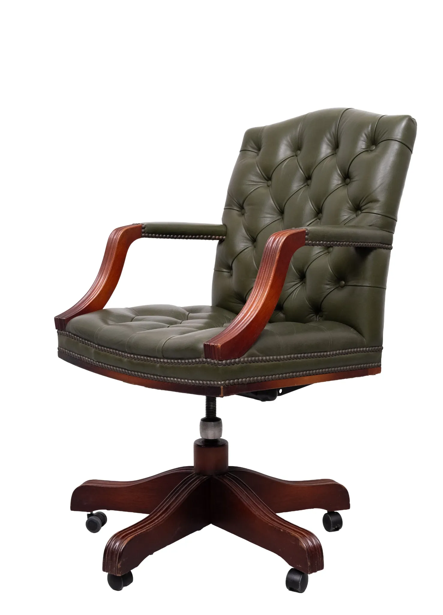 Chesterfield Green tufted Leather desk chair by Wade England 1960s