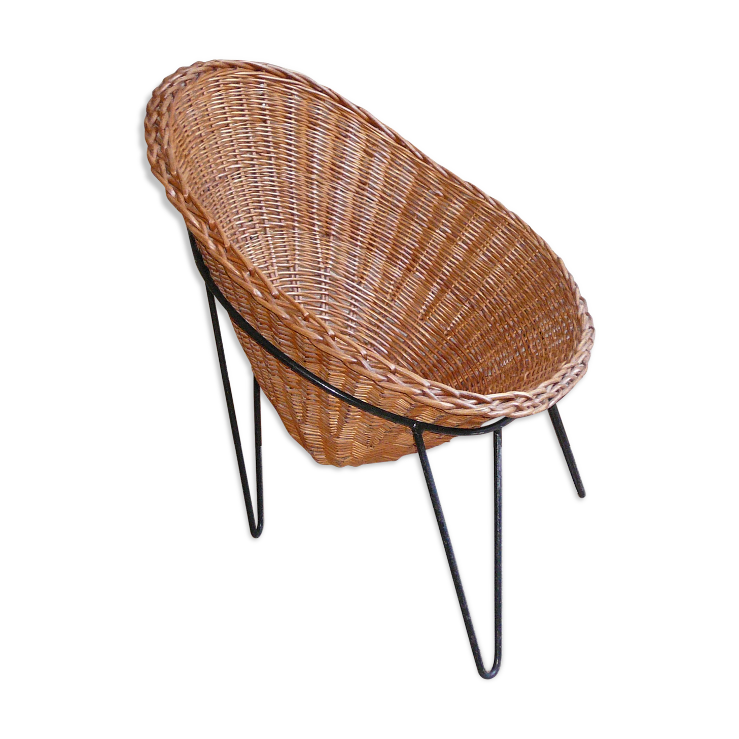 Rotin armchair shell tripod vintage 50s