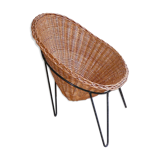 Rotin armchair shell tripod vintage 50s