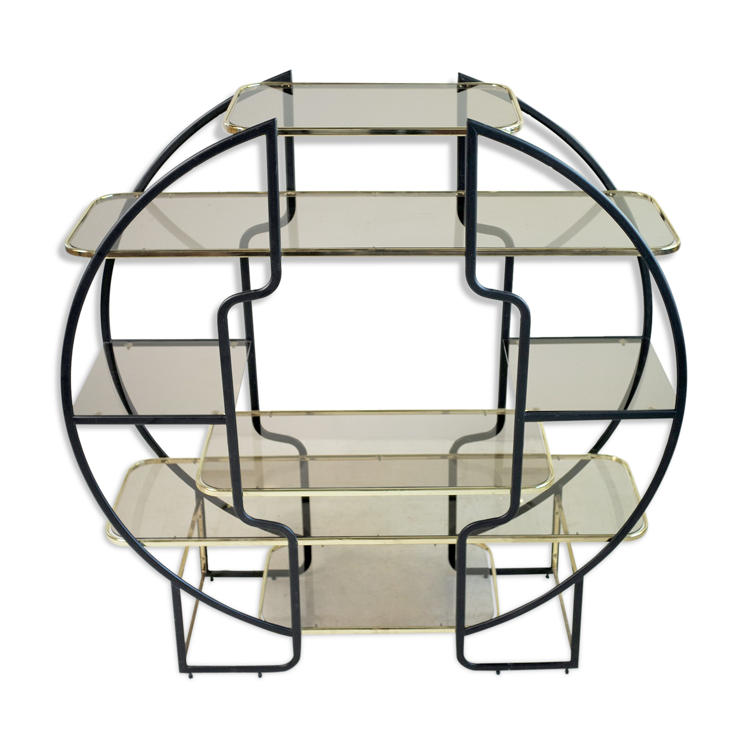 "Circle" library in black anodized metal and golden brass, 1970