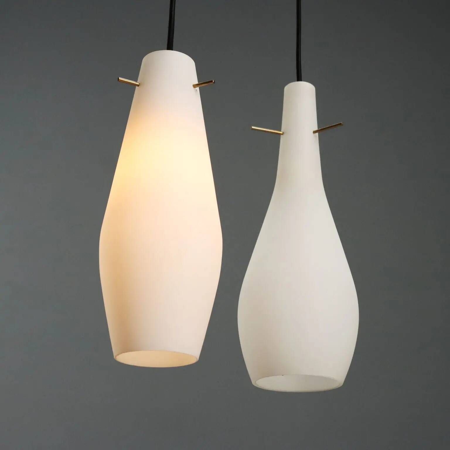 Vintage metal and opaline glass lamps, Italian design, 1960s.