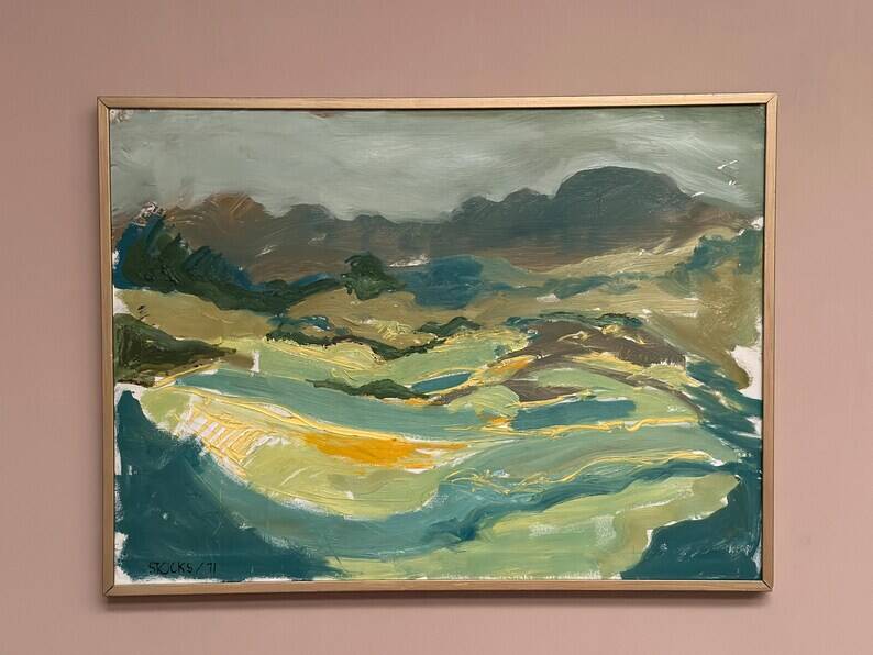 Swedish Oil on Panel “Landscape” by Lars Stocks,Framed & Vintage 77 × 57 cm