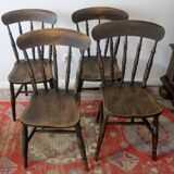 Antique set of 4 farmhouse patinated oak dining chairs, 19th century
