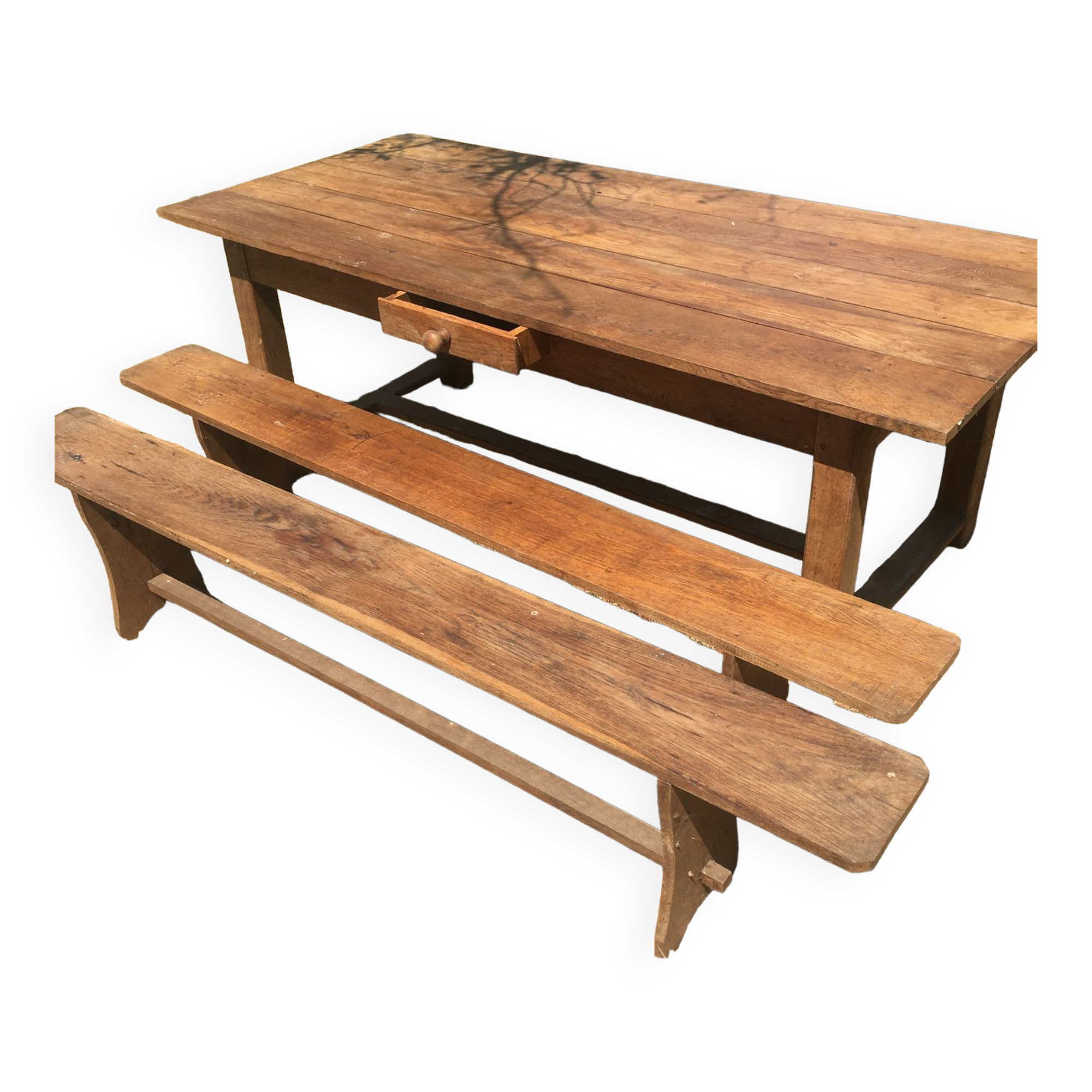 Farmhouse dining table with assorted benches