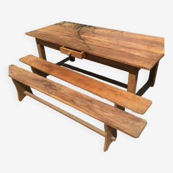 Farmhouse dining table with assorted benches