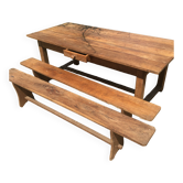 Farmhouse dining table with assorted benches