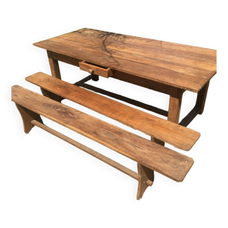 Farmhouse dining table with assorted benches