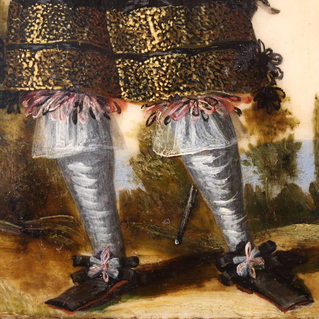 Antique 17th century marble painting, portrait of a South American nobleman