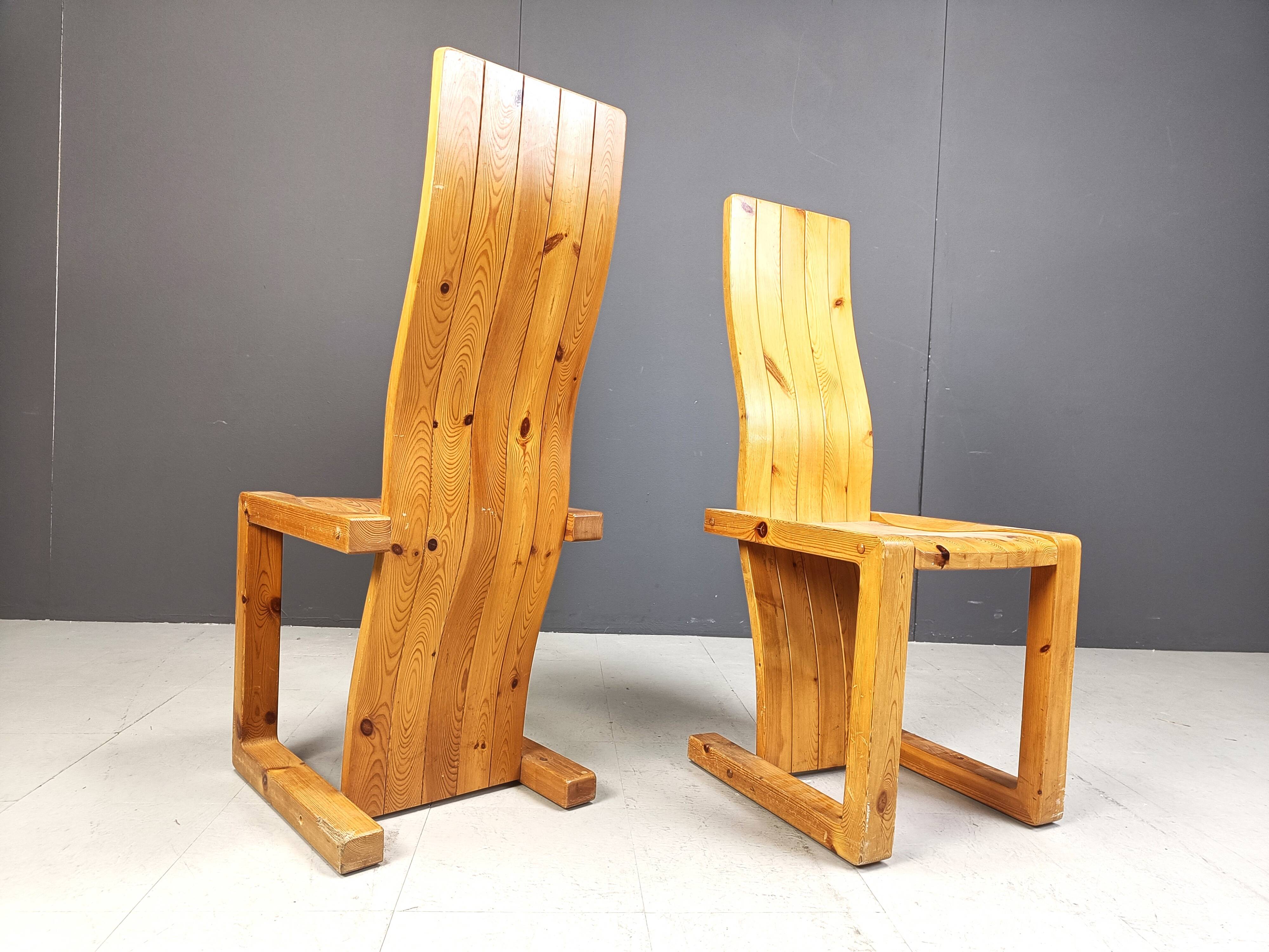 Vintage Finnish Pine wood dining chairs, 1970s