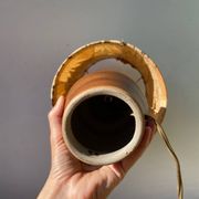 Lampe en céramique marron 1970 et abat jour feuillage