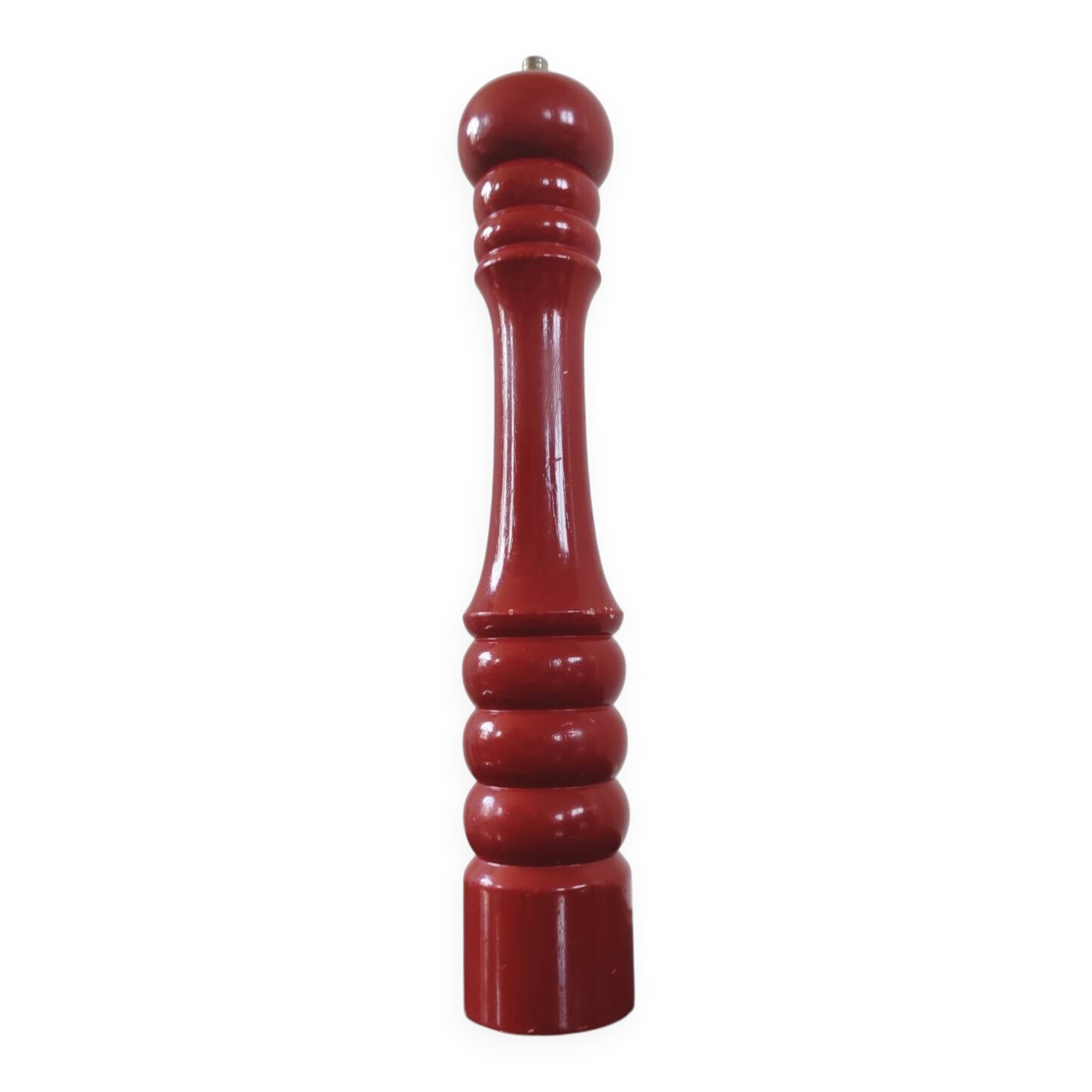 Giant vintage red lacquered wooden pepper mill