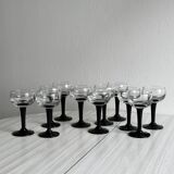 10 black stemmed liqueur glasses