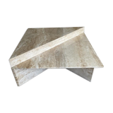 Pair of triangular travertine tables