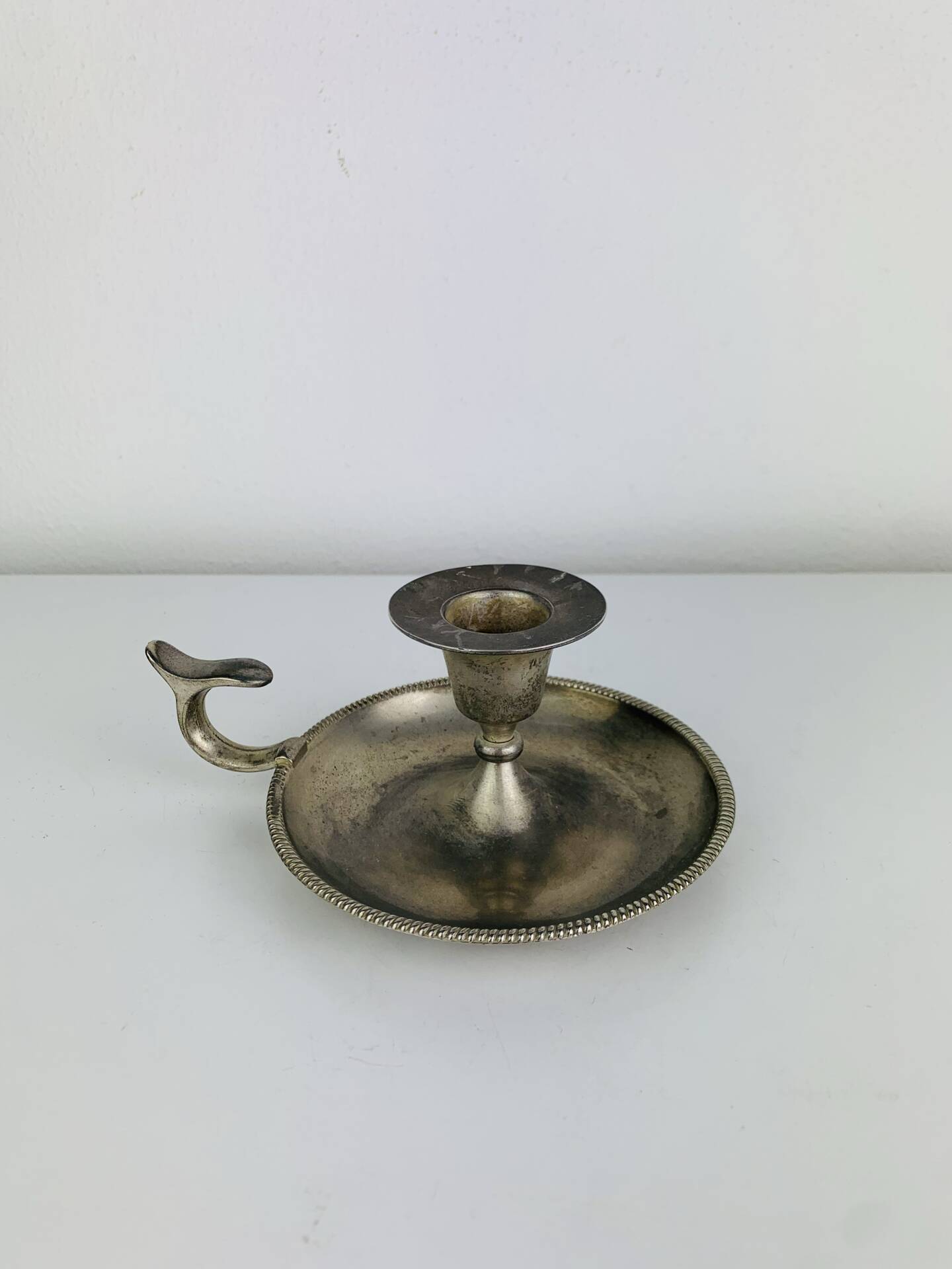 Silver-plated metal candlestick, vintage rat.