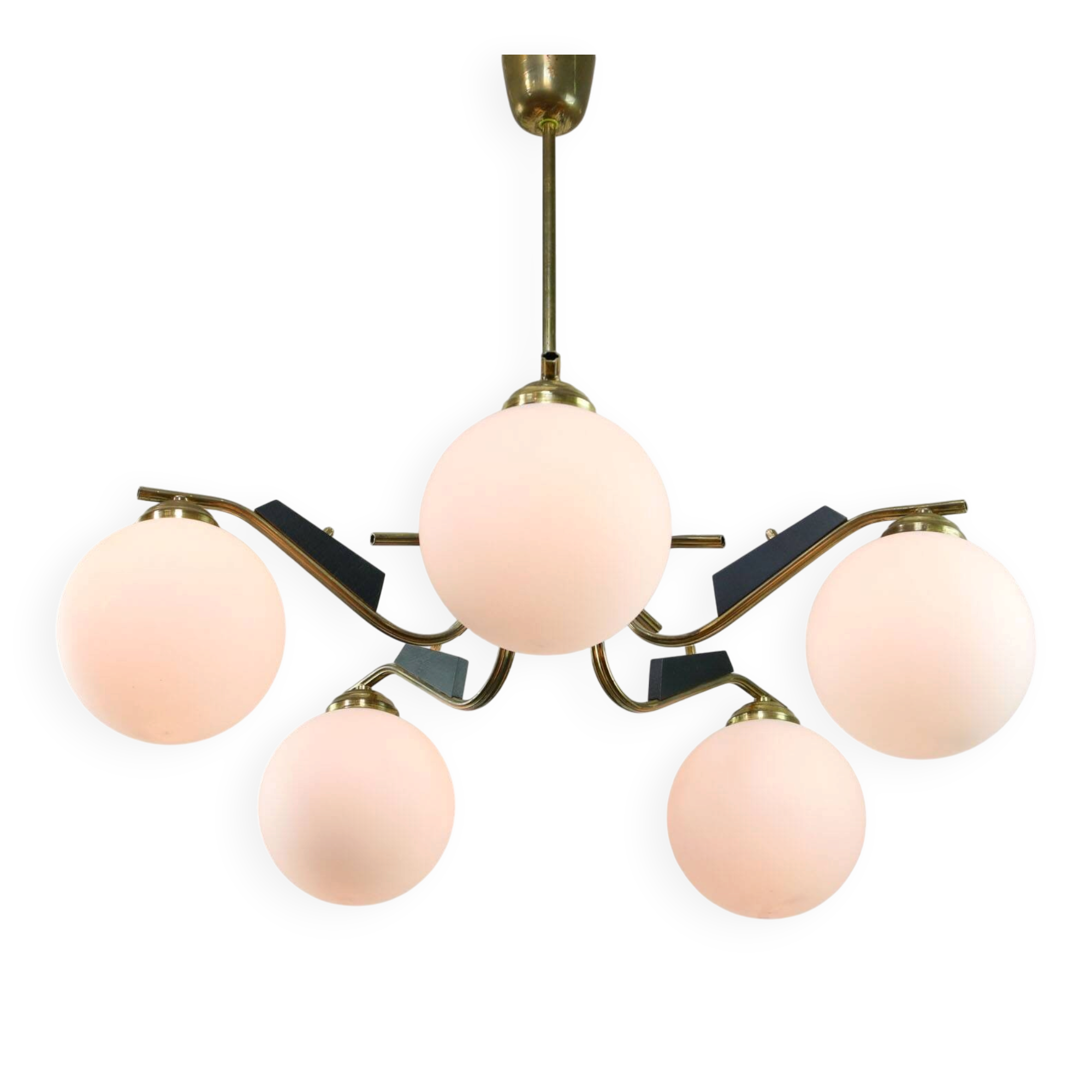 Mid-Century Modern Italian Brass and Opaline Chandelier, 1960