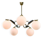 Mid-Century Modern Italian Brass and Opaline Chandelier, 1960