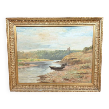 A.monier 1906: Huile Sur Toile "paysage Lacustre" / H112 X 140 Cm