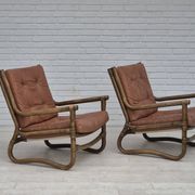 1970s, Scandinavian armchair, original very good condition, bamboo, leather.