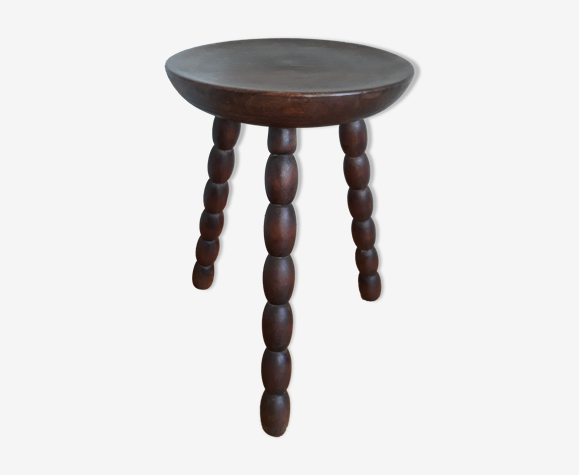 Tabouret tripode bois massif tourné façon bobine