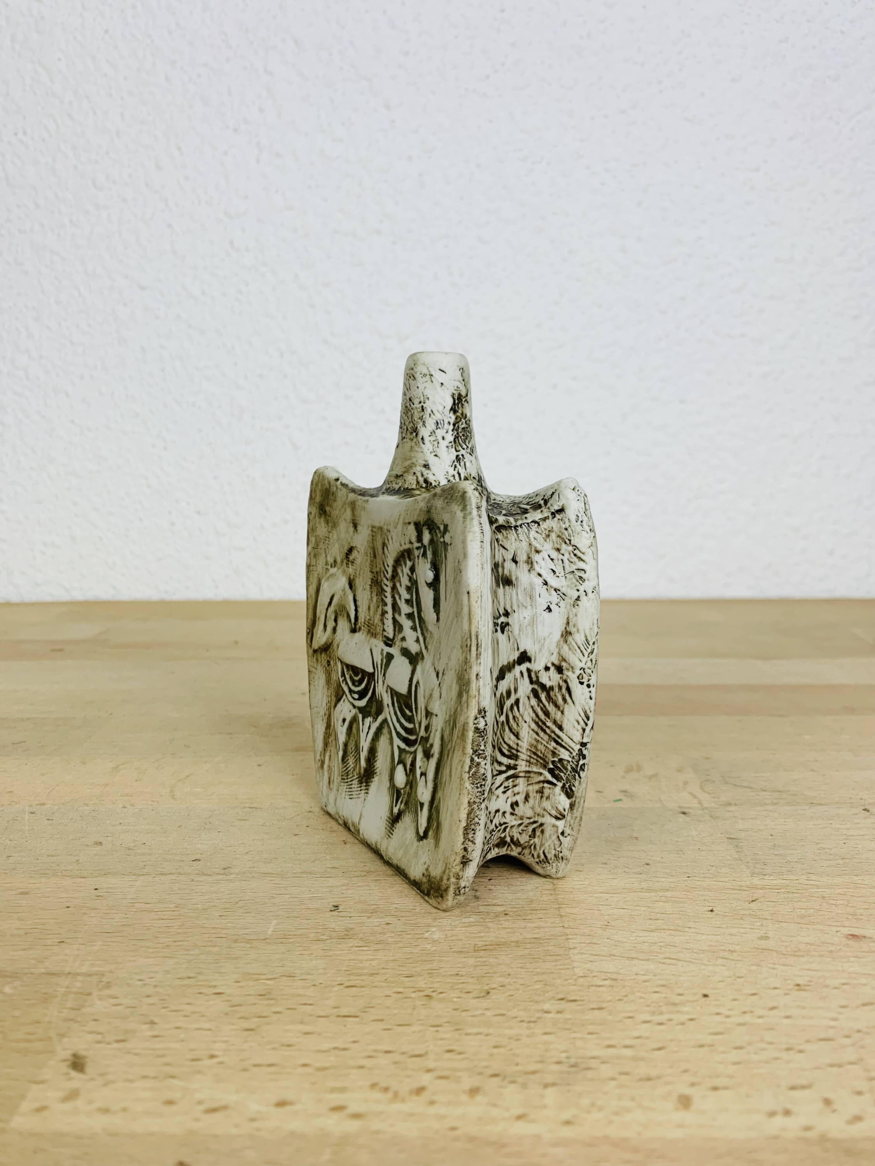 Ceramic vase with horses, vintage