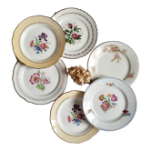 Old flat plates mismatched in earthenware