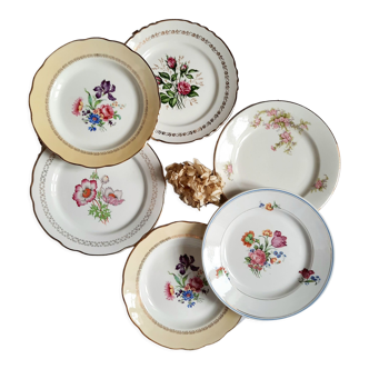 Old flat plates mismatched in earthenware